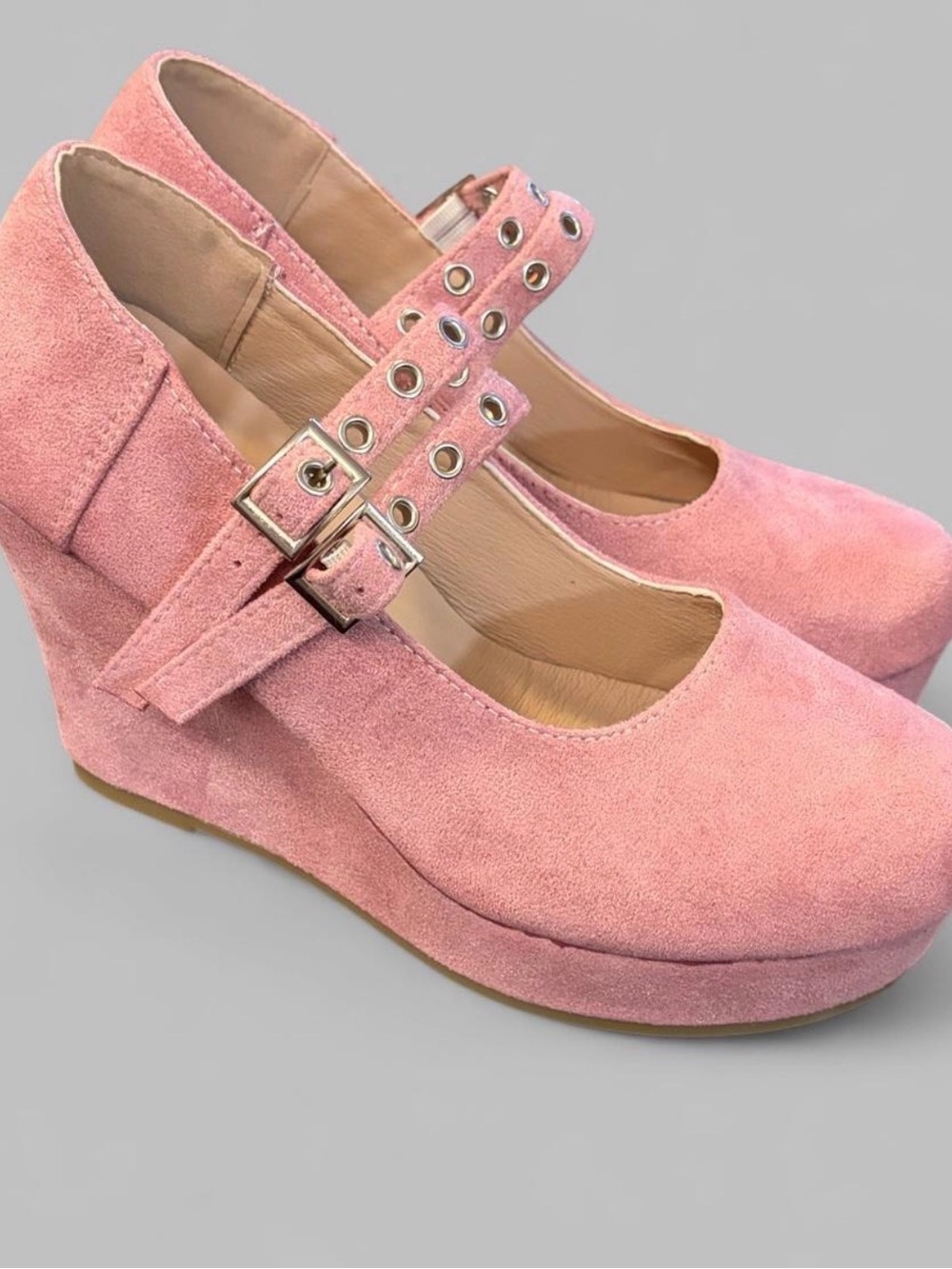 NEW Women's Pink Suede Wedge Mary Jane Pumps